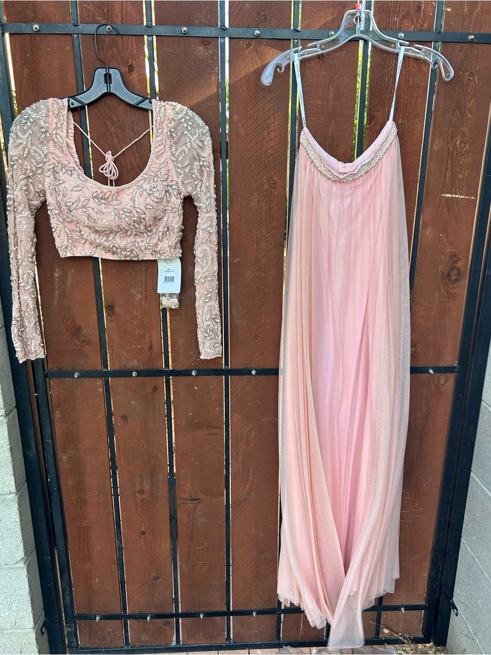 Sherri Hill beaded two piece chiffon long sleeve 53559 blush size 2 NWT
